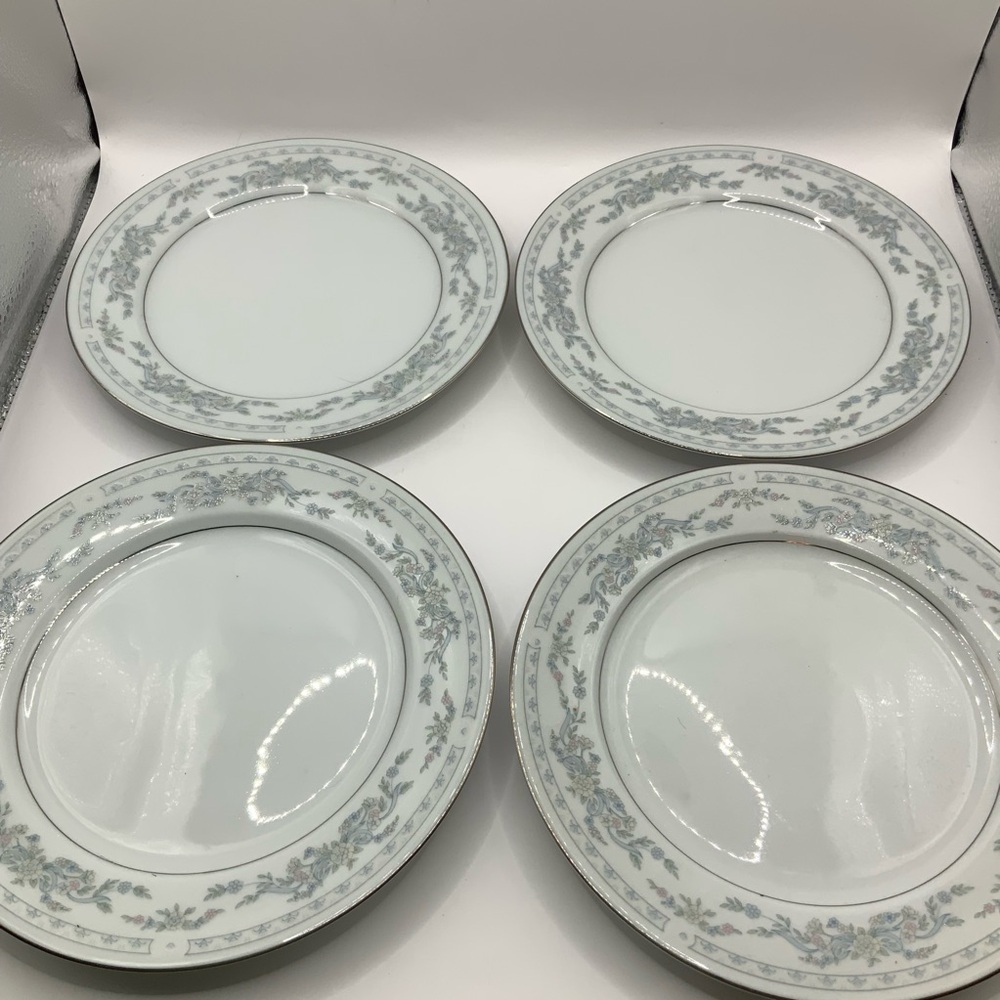 Somerset Blue, Pink & Green Flowers w/Blue Ribbon Silver Trimmed Bread Plate